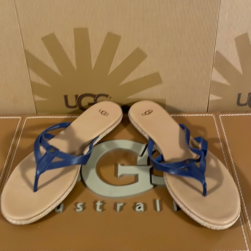 New Women’s UGG Annice Marino Blue Leather Sandal Flip Flop